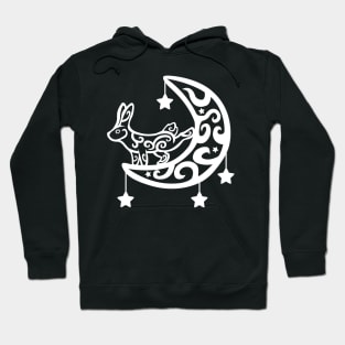 Moon Bunny Tribal Tattoo White Hoodie